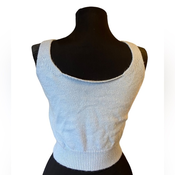 Baby Blue Cropped Floral Embroidered Sweater Tank Top - Picture 3 of 13
